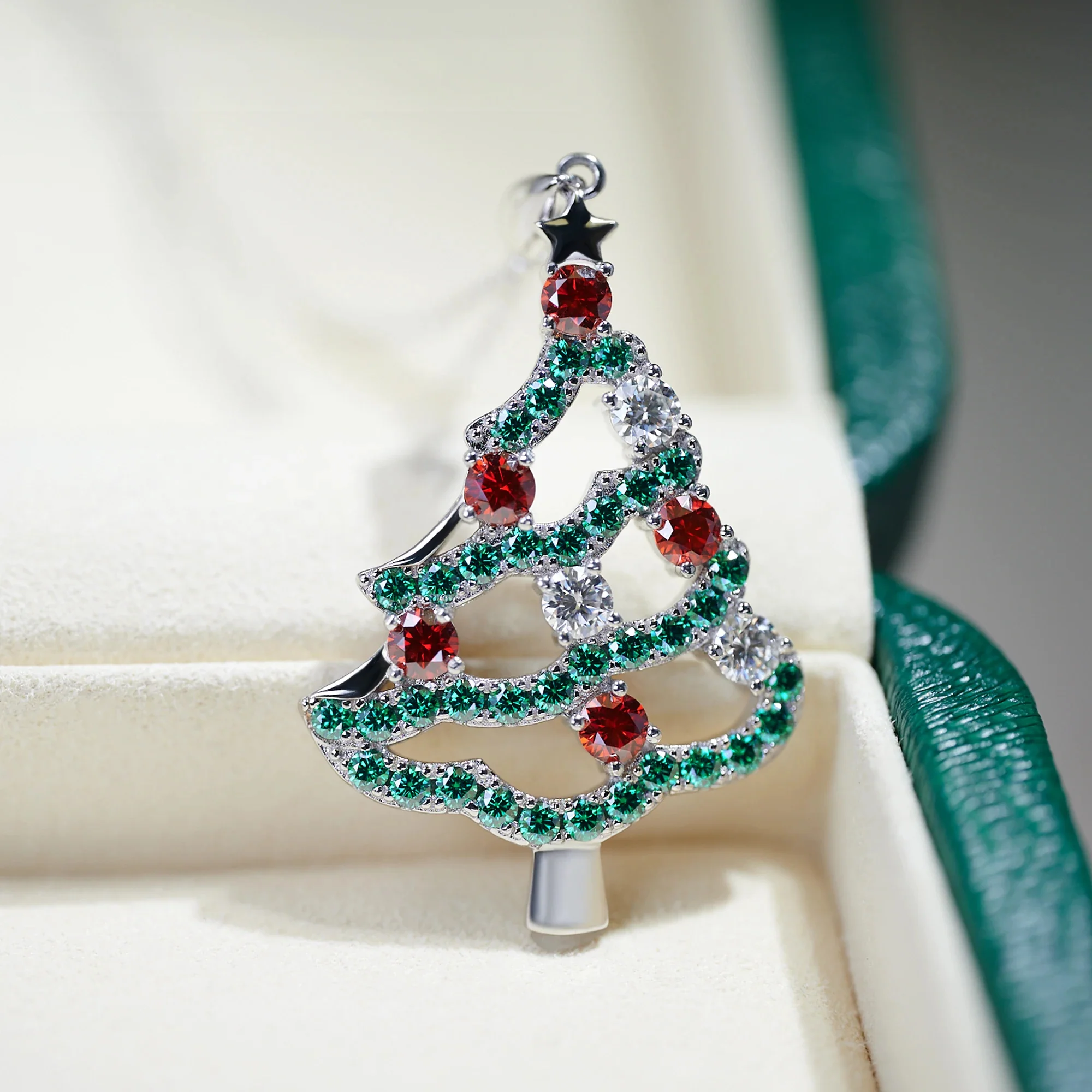 MOISSANITE HOLIDAY MAGIC TREE PENDANT IN STERLING SILVER