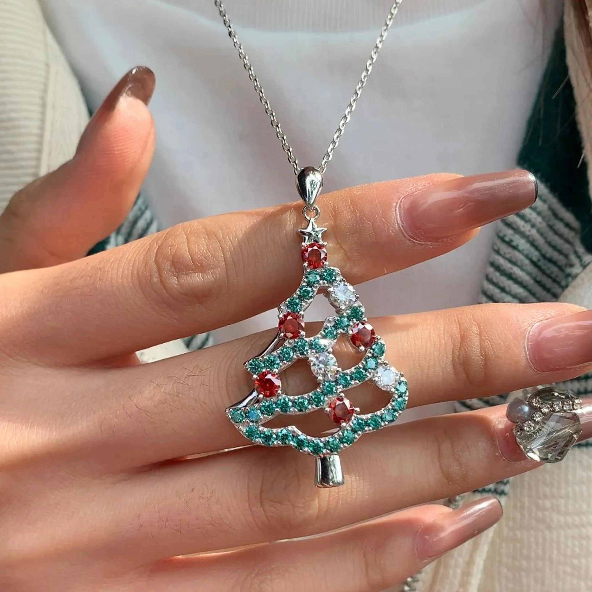 MOISSANITE HOLIDAY MAGIC TREE PENDANT IN STERLING SILVER - Image 2