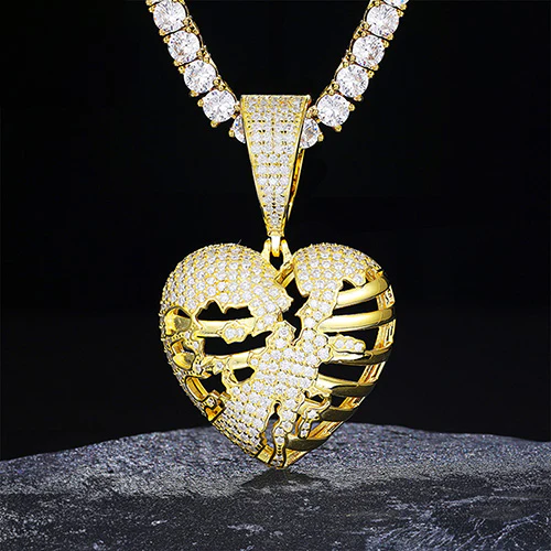 MOISSANITE HOLLOW HEART PENDANT NECKLACE IN STERLING SILVER - Image 2