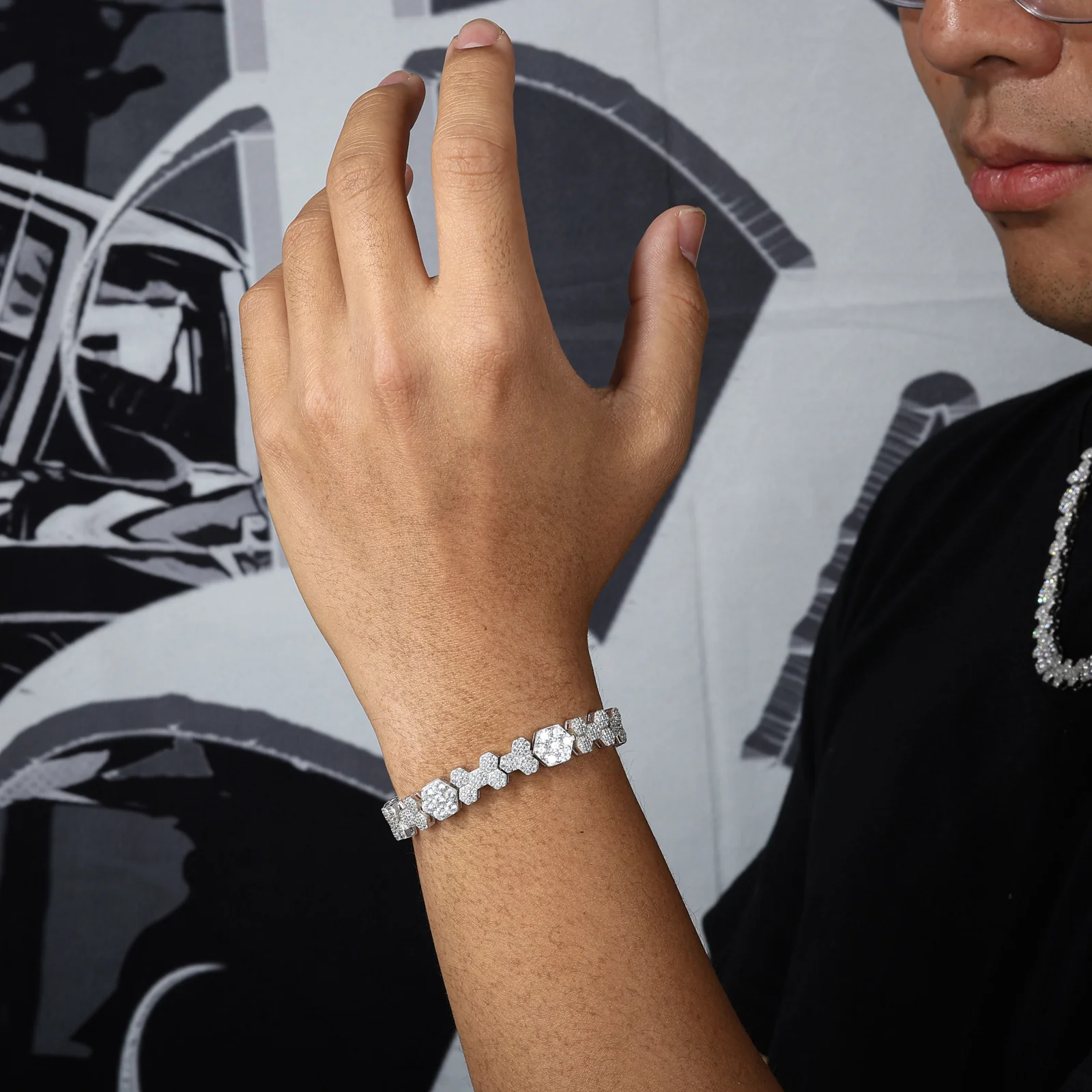 MOISSANITE HONEYCOMB BRACELET IN STERLING SILVER - Image 2