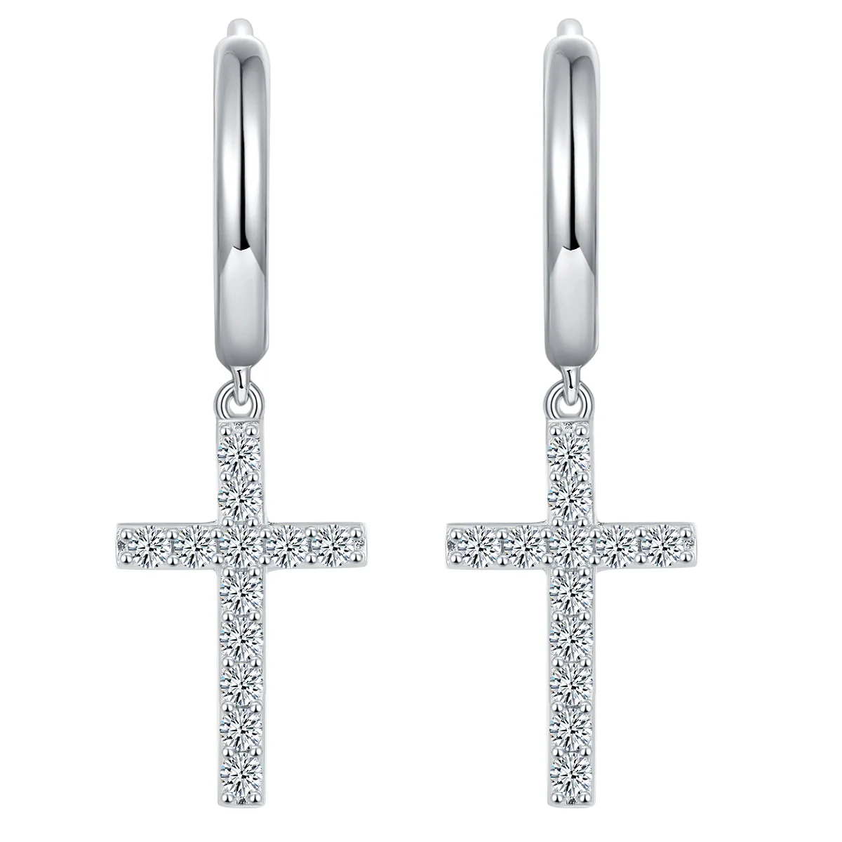 MOISSANITE HOOP CROSS EARRINGS IN STERLING SILVER - Image 2