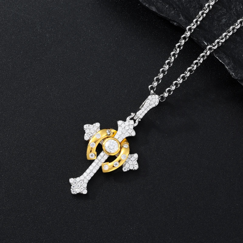 MOISSANITE HORSESHOE CROSS PENDANT IN STERLING SILVER - Image 2