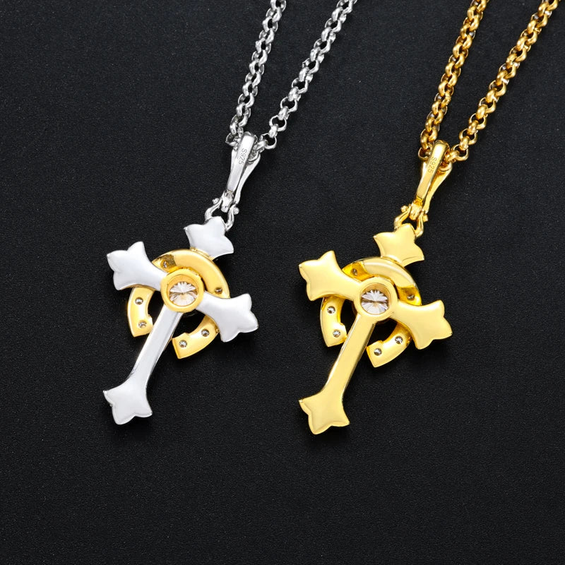 MOISSANITE HORSESHOE CROSS PENDANT IN STERLING SILVER - Image 3