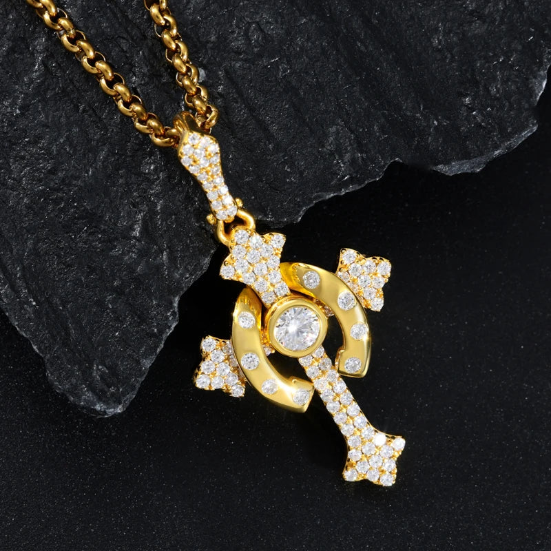 MOISSANITE HORSESHOE CROSS PENDANT IN STERLING SILVER - Image 4