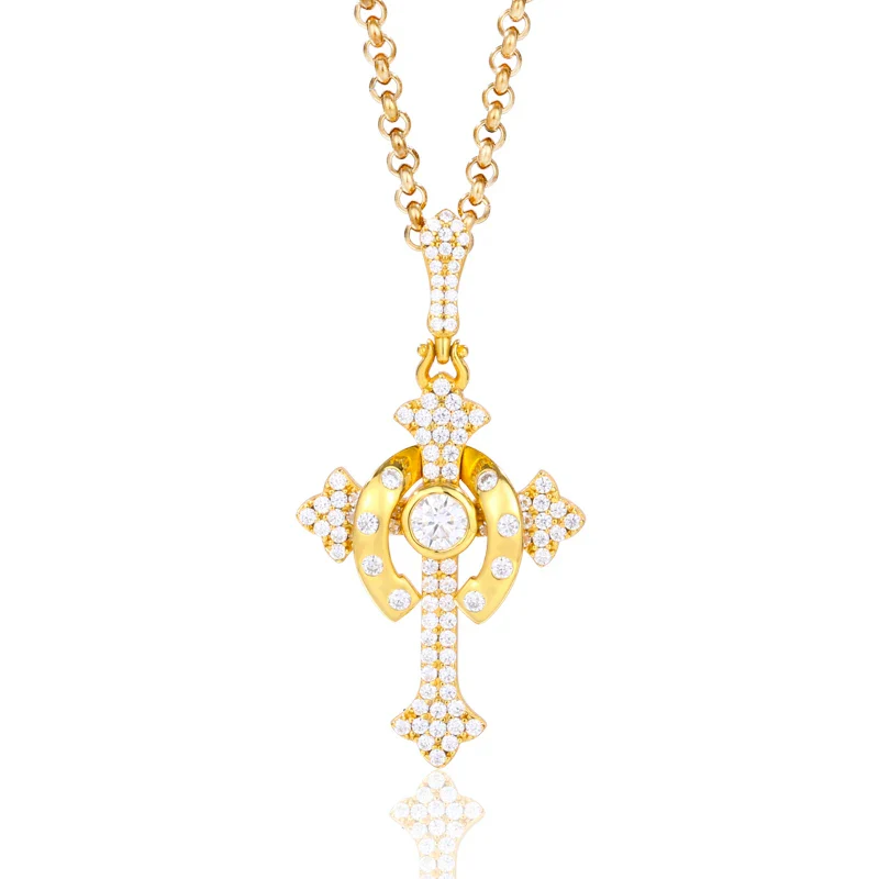 MOISSANITE HORSESHOE CROSS PENDANT IN STERLING SILVER - Image 6