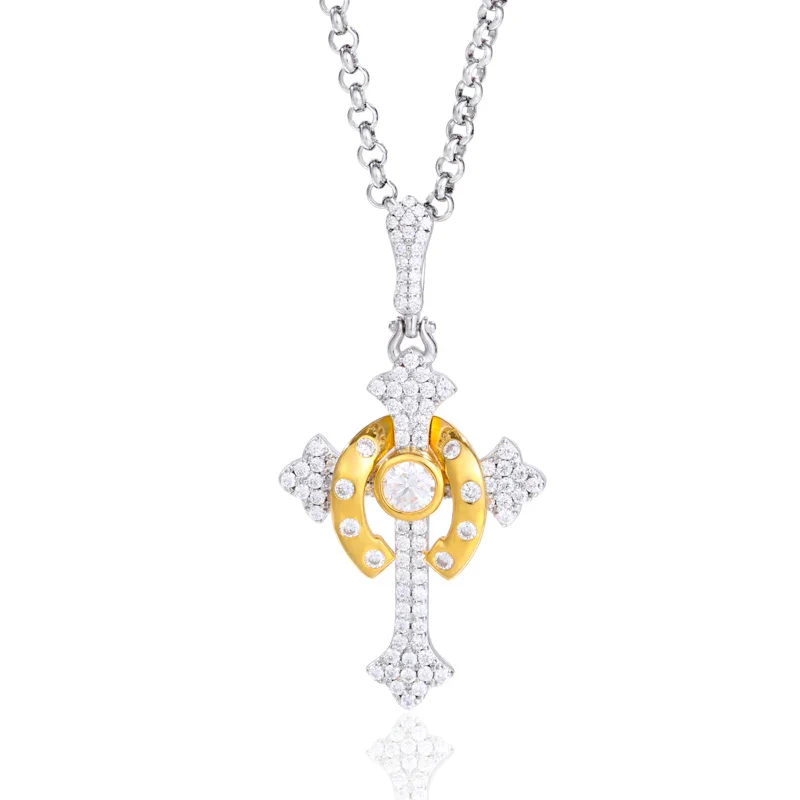 MOISSANITE HORSESHOE CROSS PENDANT IN STERLING SILVER - Image 7