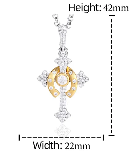 MOISSANITE HORSESHOE CROSS PENDANT IN STERLING SILVER - Image 8