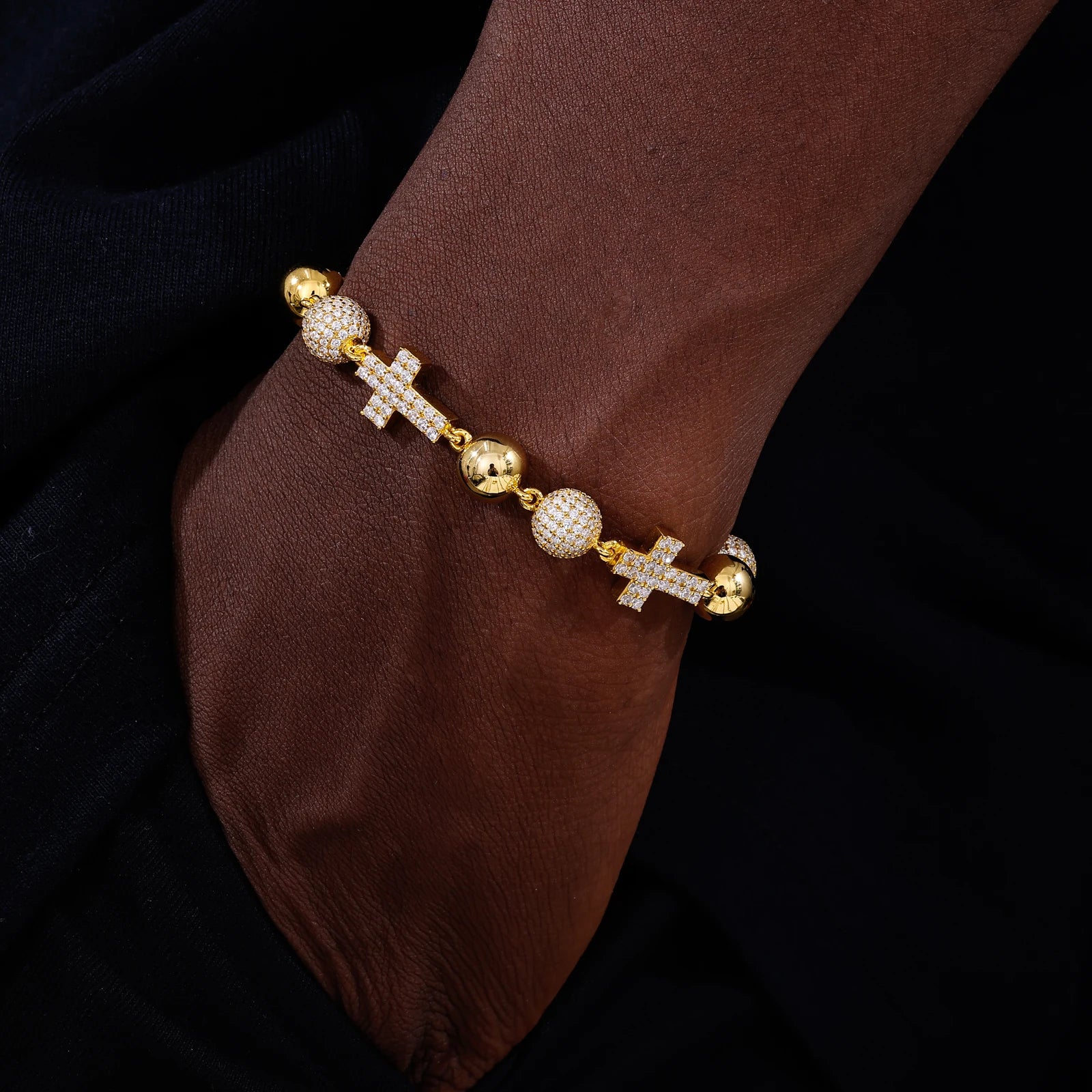 MOISSANITE ICED OUT BALL CROSS LINK BRACELET IN STERLING SILVER - Image 2