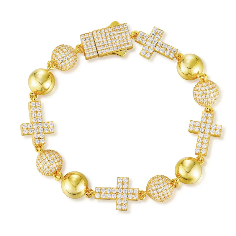 MOISSANITE ICED OUT BALL CROSS LINK BRACELET IN STERLING SILVER - Image 6
