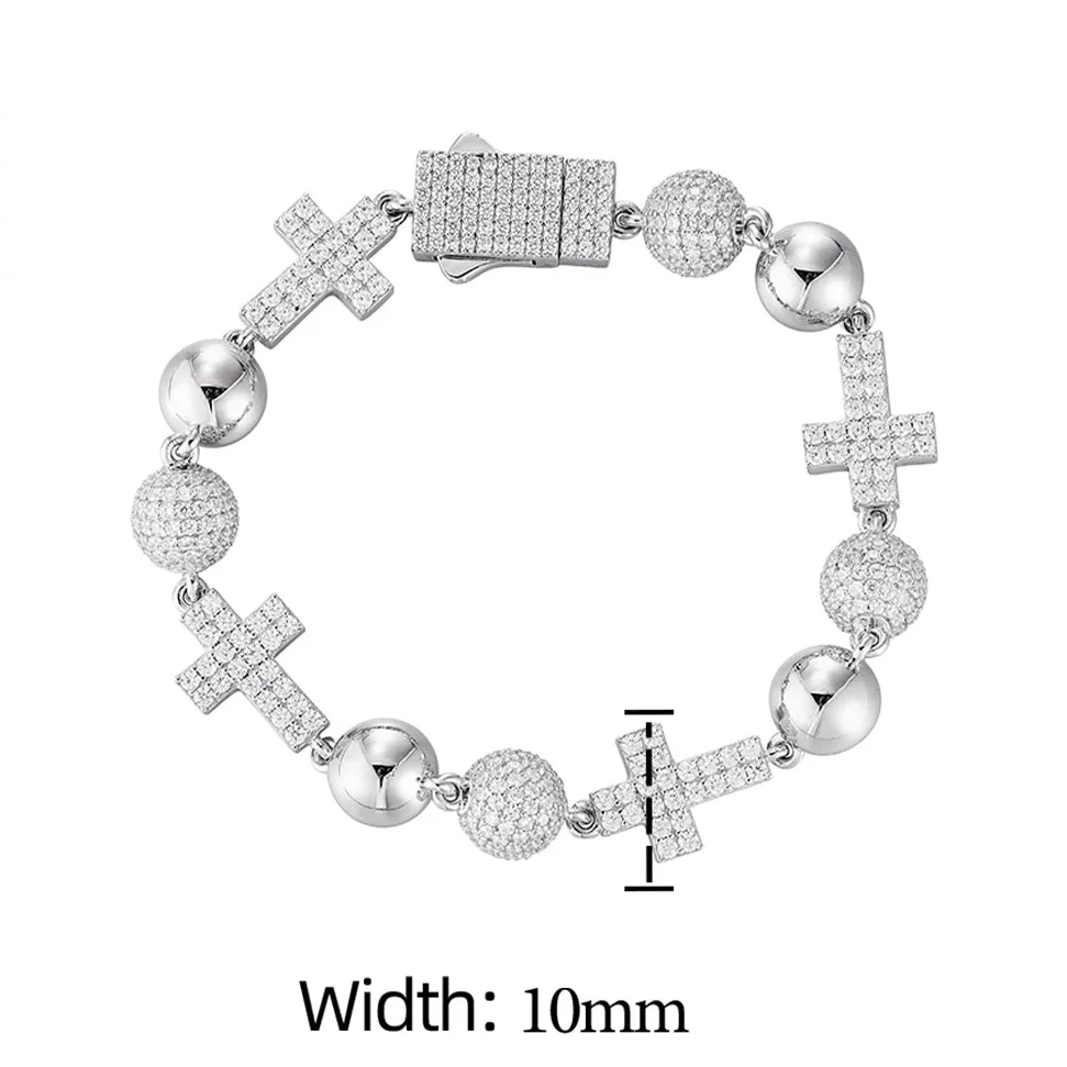 MOISSANITE ICED OUT BALL CROSS LINK BRACELET IN STERLING SILVER - Image 8