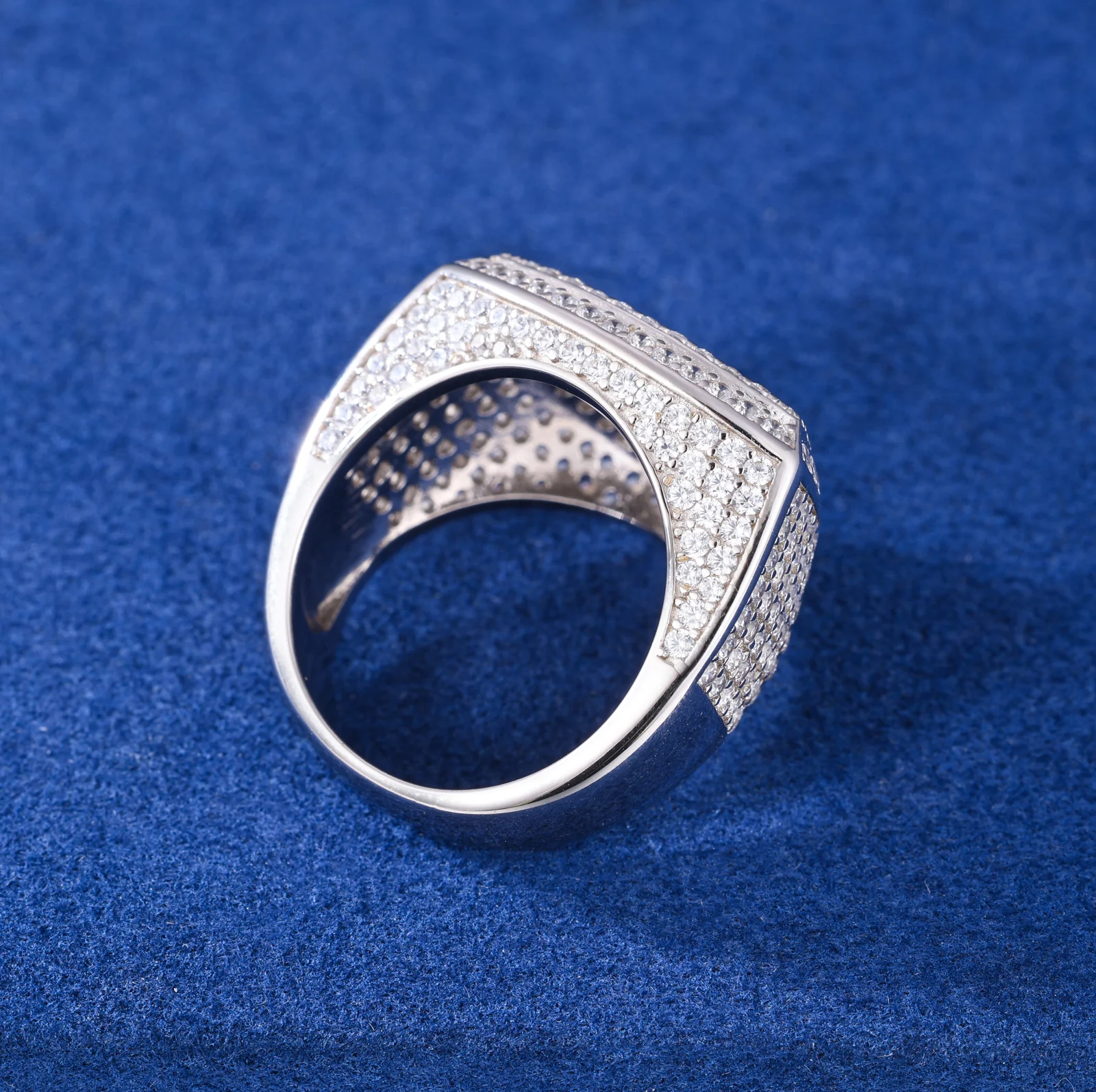 MOISSANITE ICED OUT BAT TRIANGLE RING IN STERLING SILVER - Image 3