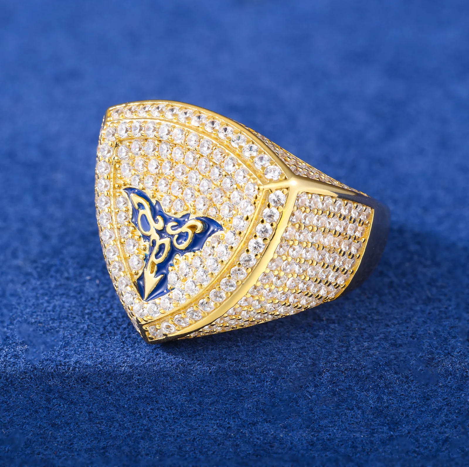 MOISSANITE ICED OUT BAT TRIANGLE RING IN STERLING SILVER - Image 4