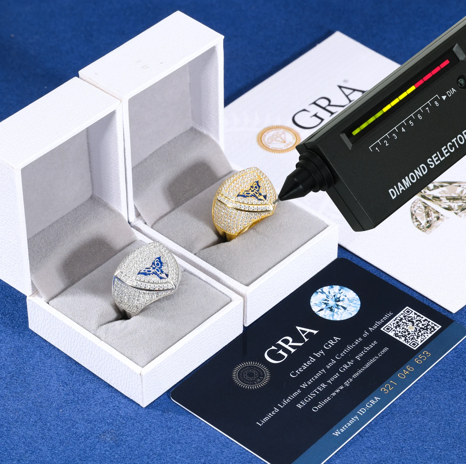 MOISSANITE ICED OUT BAT TRIANGLE RING IN STERLING SILVER - Image 5