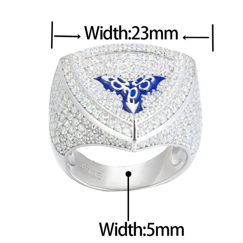 MOISSANITE ICED OUT BAT TRIANGLE RING IN STERLING SILVER - Image 6