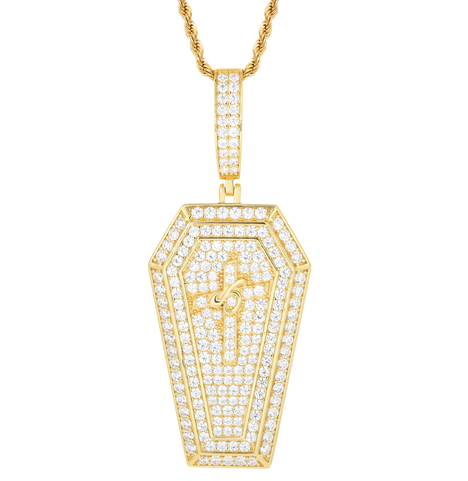 MOISSANITE ICED OUT COFFIN CROSS PENDANT IN STERLING SILVER - Image 5