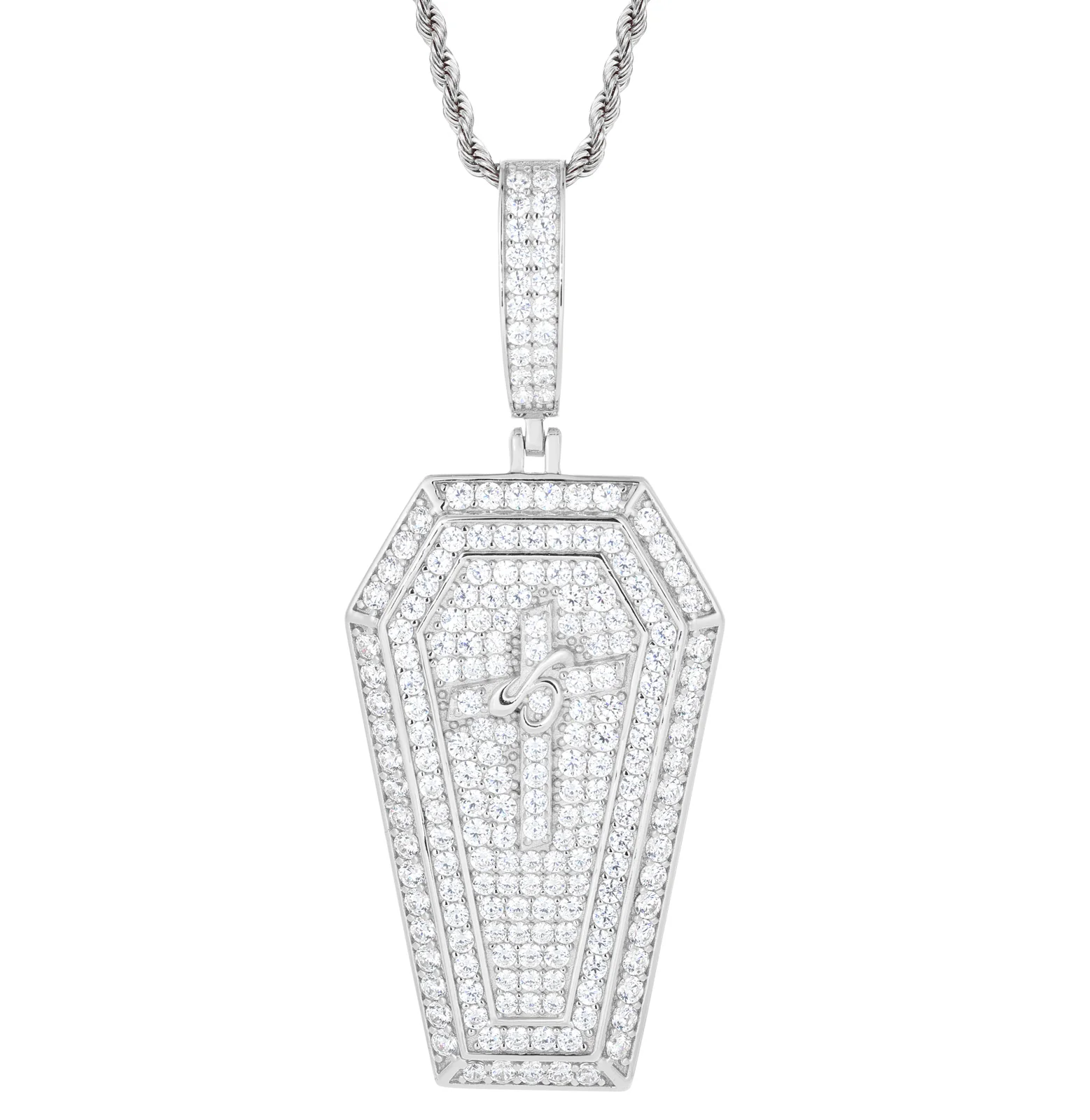 MOISSANITE ICED OUT COFFIN CROSS PENDANT IN STERLING SILVER - Image 6