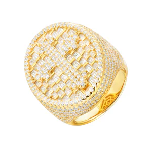 MOISSANITE ICED OUT CROSS OVAL RING IN STERLING SILVER - Image 5