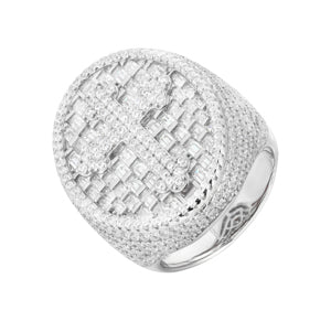 MOISSANITE ICED OUT CROSS OVAL RING IN STERLING SILVER - Image 6