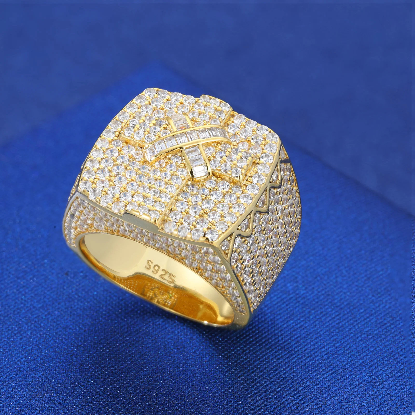 MOISSANITE ICED OUT CROSS RING IN STERLING SILVER - Image 2
