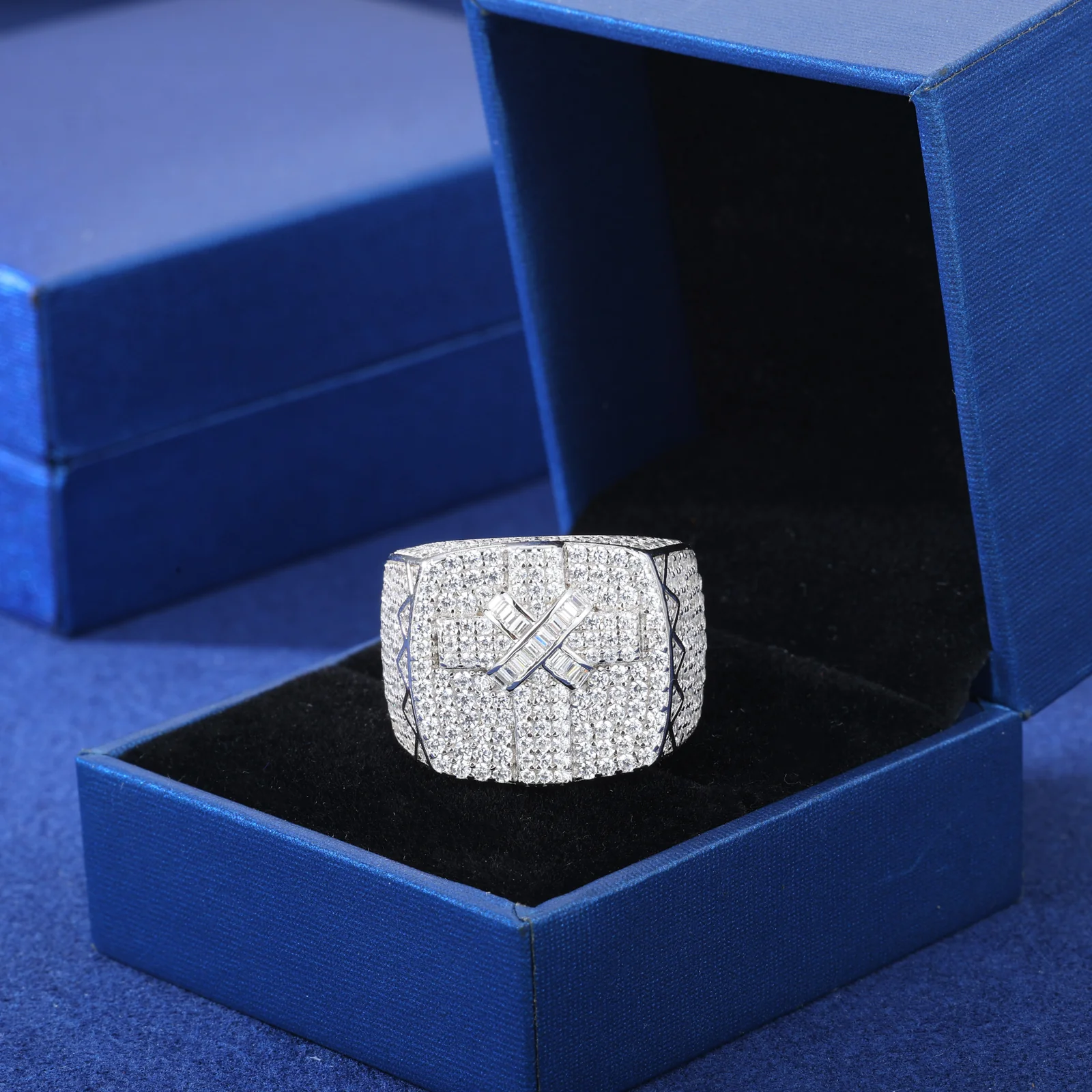MOISSANITE ICED OUT CROSS RING IN STERLING SILVER - Image 3
