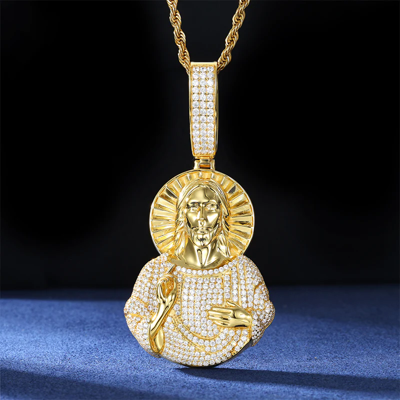 MOISSANITE ICED OUT JESUS CHRIST IDOL PENDANT IN STERLING SILVER