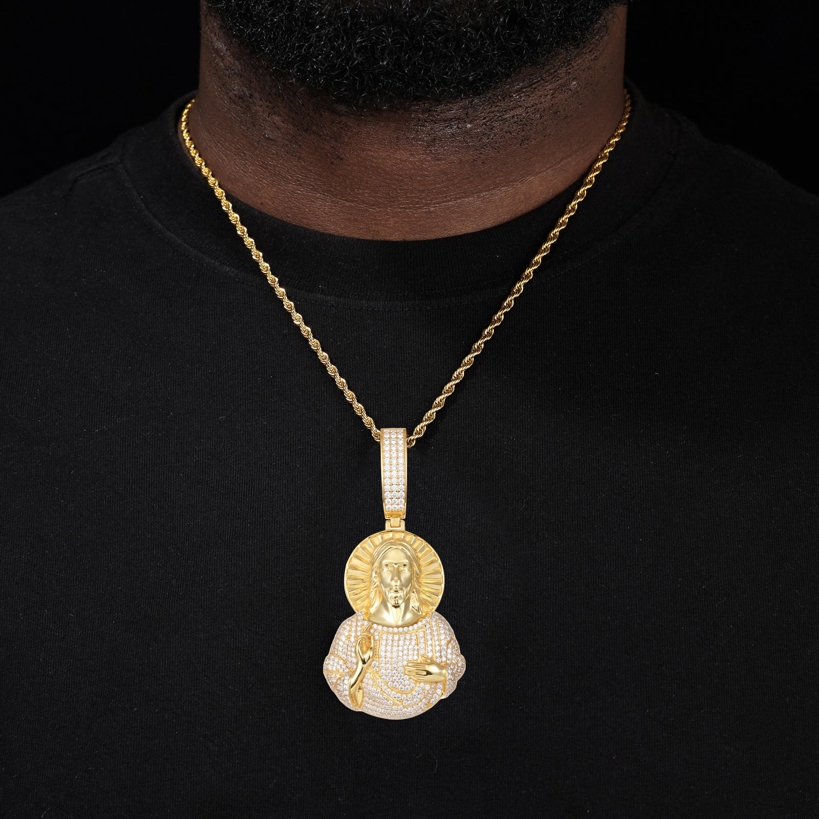 MOISSANITE ICED OUT JESUS CHRIST IDOL PENDANT IN STERLING SILVER - Image 4