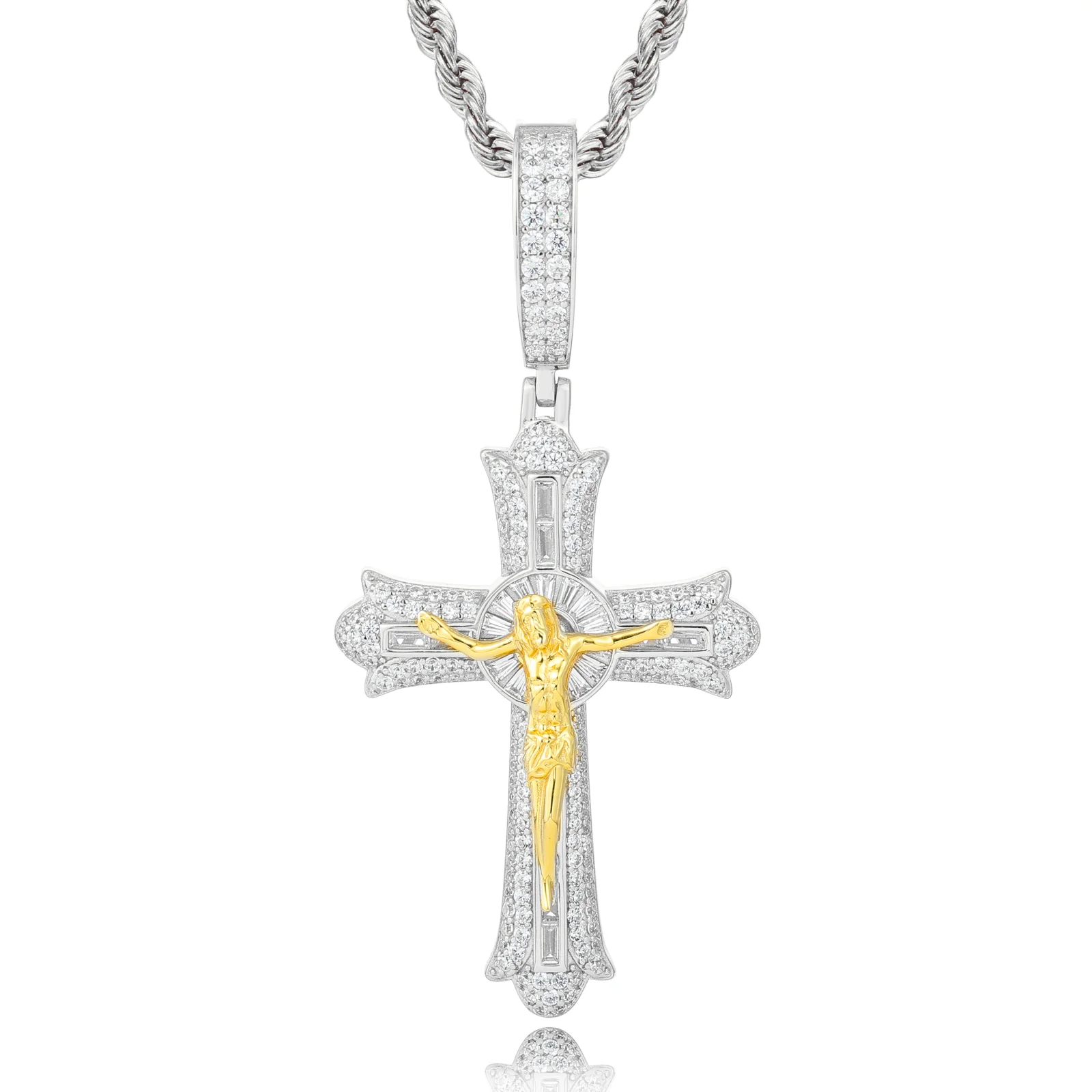 MOISSANITE ICED OUT JESUS CRUCIFIX CROSS PENDANT IN STERLING SILVER - Image 5