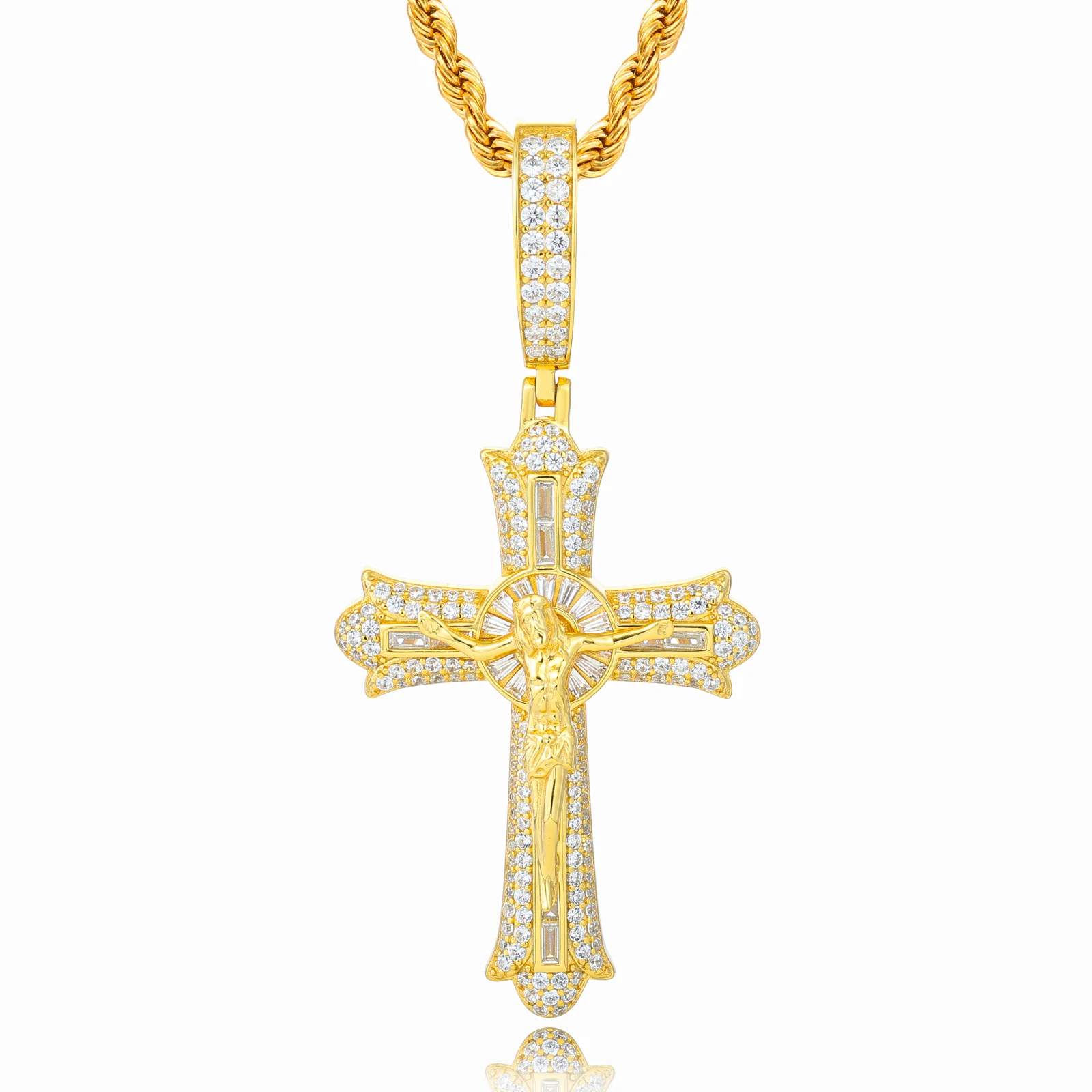 MOISSANITE ICED OUT JESUS CRUCIFIX CROSS PENDANT IN STERLING SILVER - Image 6