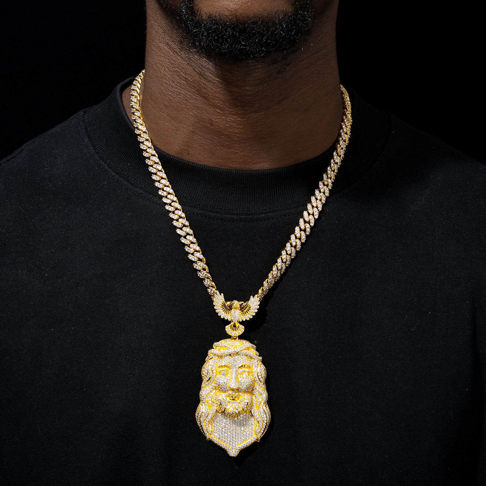 MOISSANITE ICED OUT JESUS EAGLES PENDANT IN STERLING SILVER - Image 2