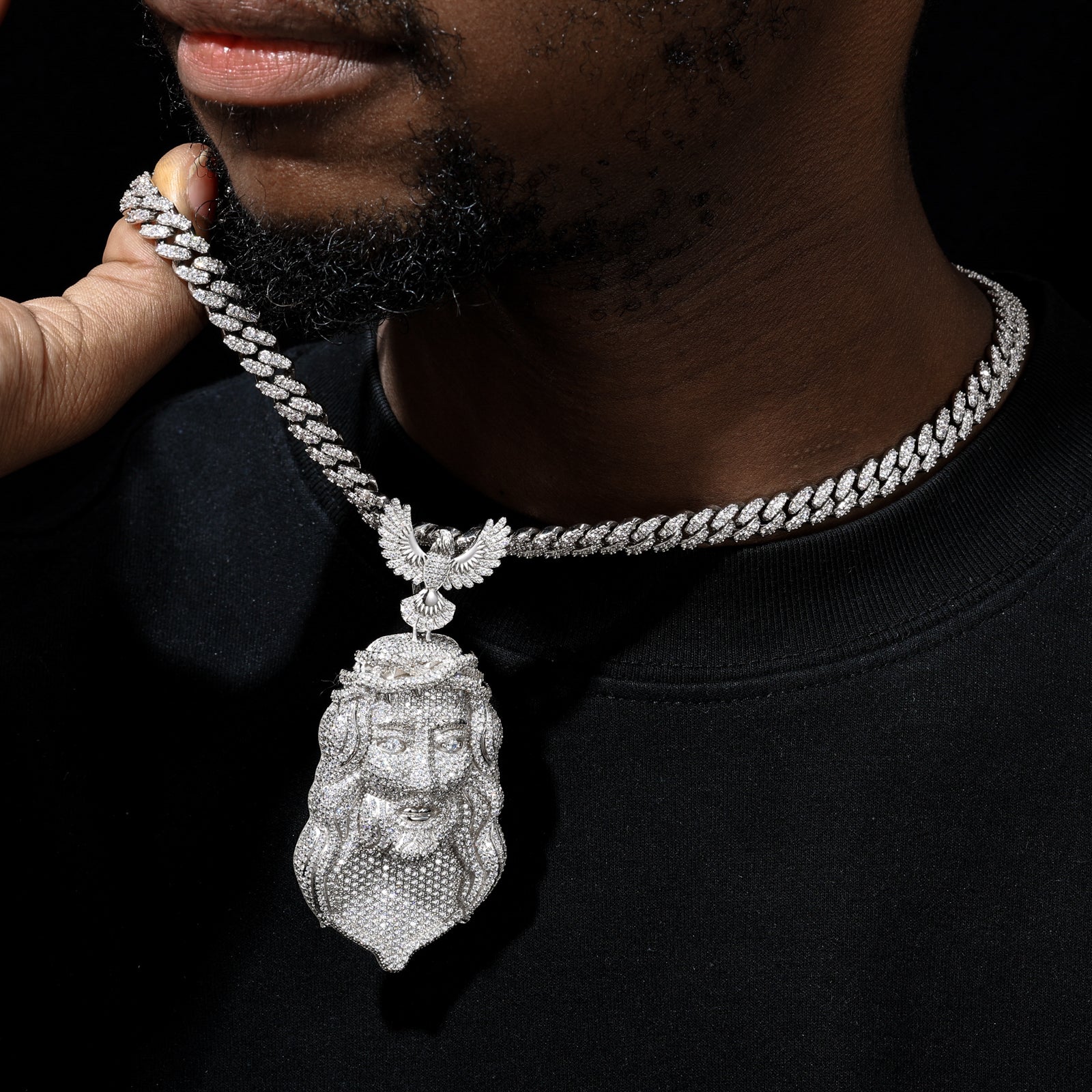 MOISSANITE ICED OUT JESUS EAGLES PENDANT IN STERLING SILVER - Image 4
