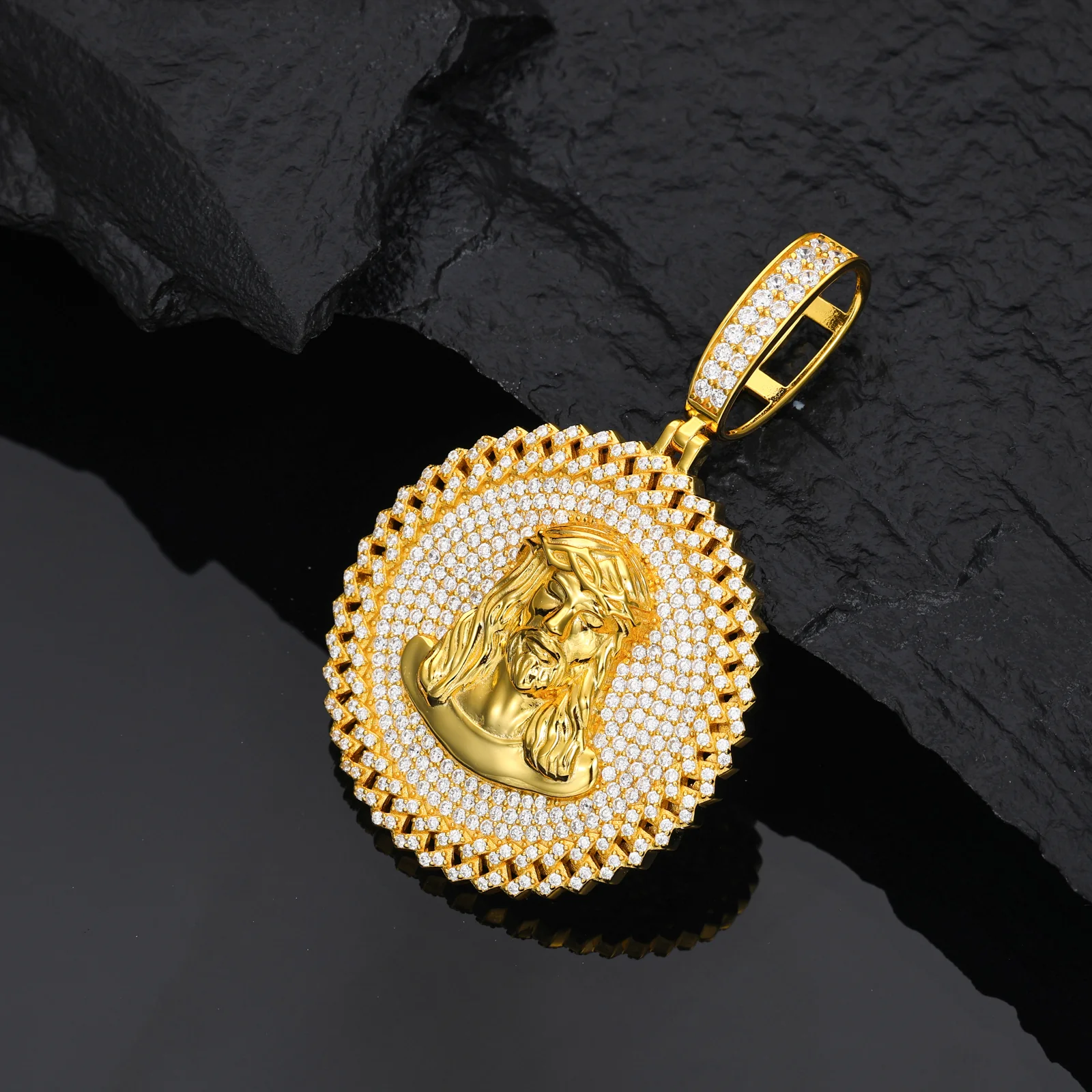 MOISSANITE ICED OUT JESUS HEAD PENDANT IN STERLING SILVER - Image 2