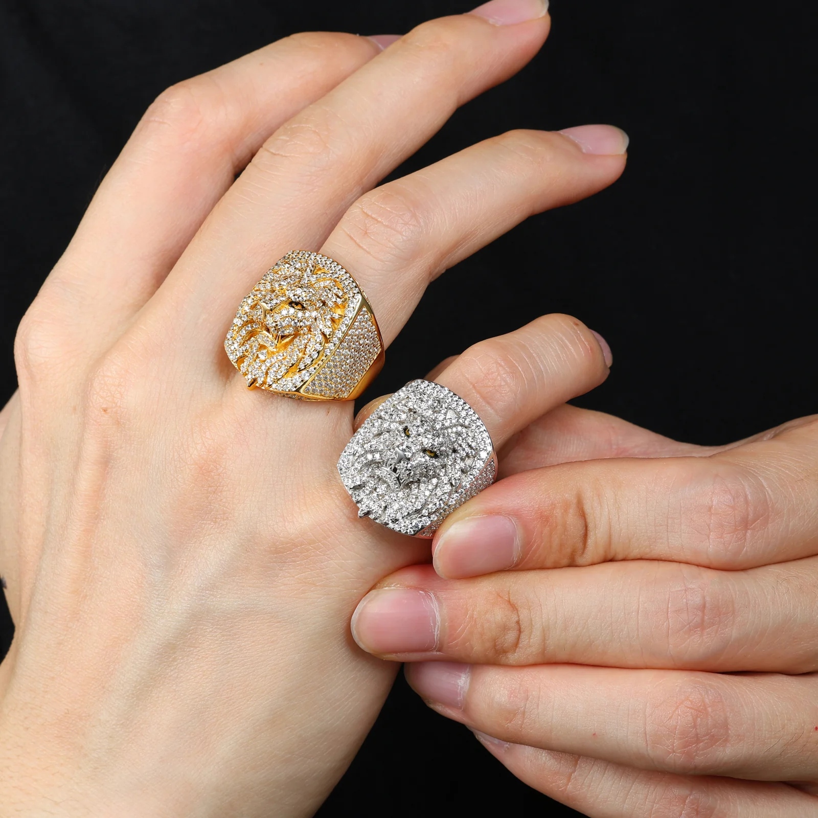 MOISSANITE ICED OUT LION RING IN STERLING SILVER - Image 2