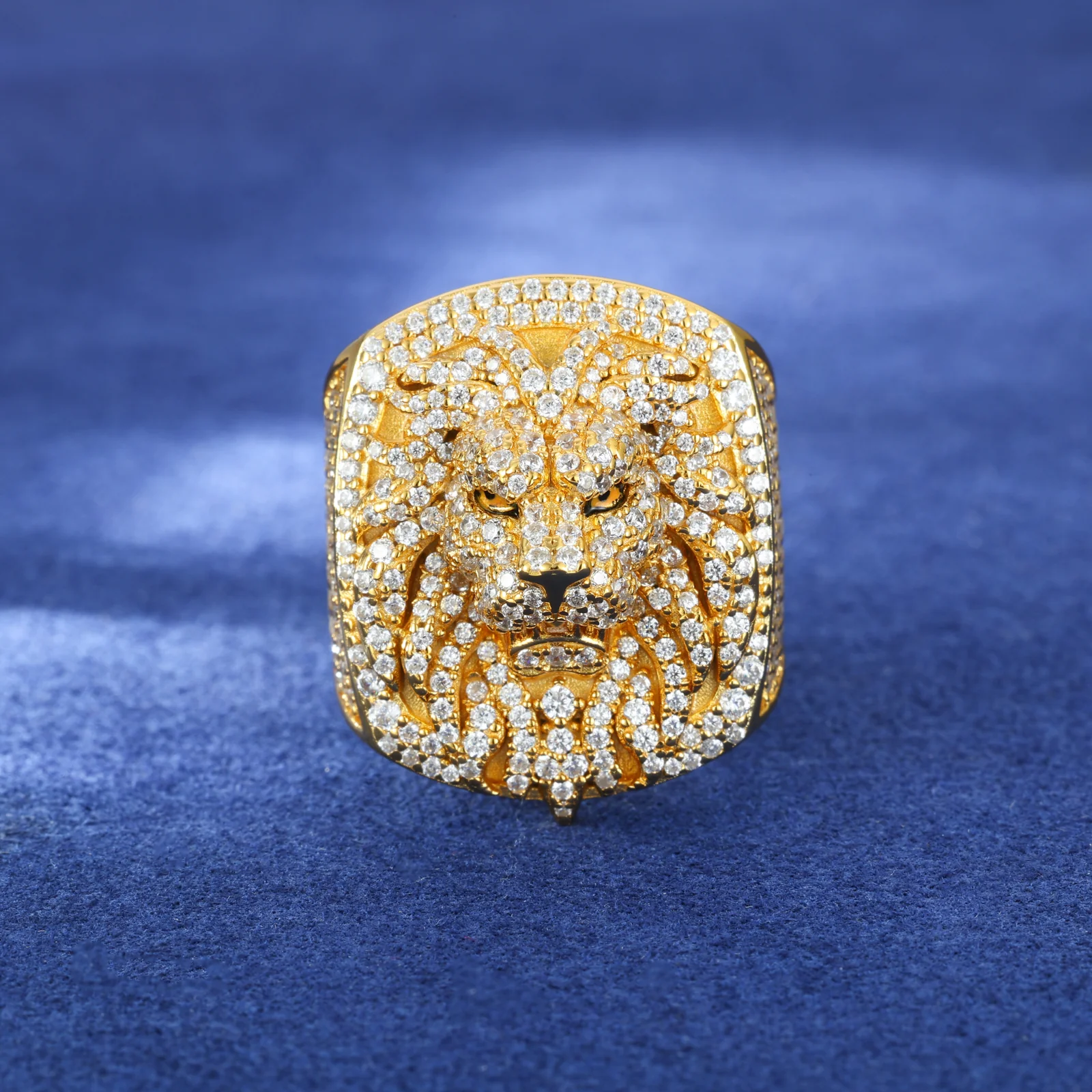 MOISSANITE ICED OUT LION RING IN STERLING SILVER - Image 3