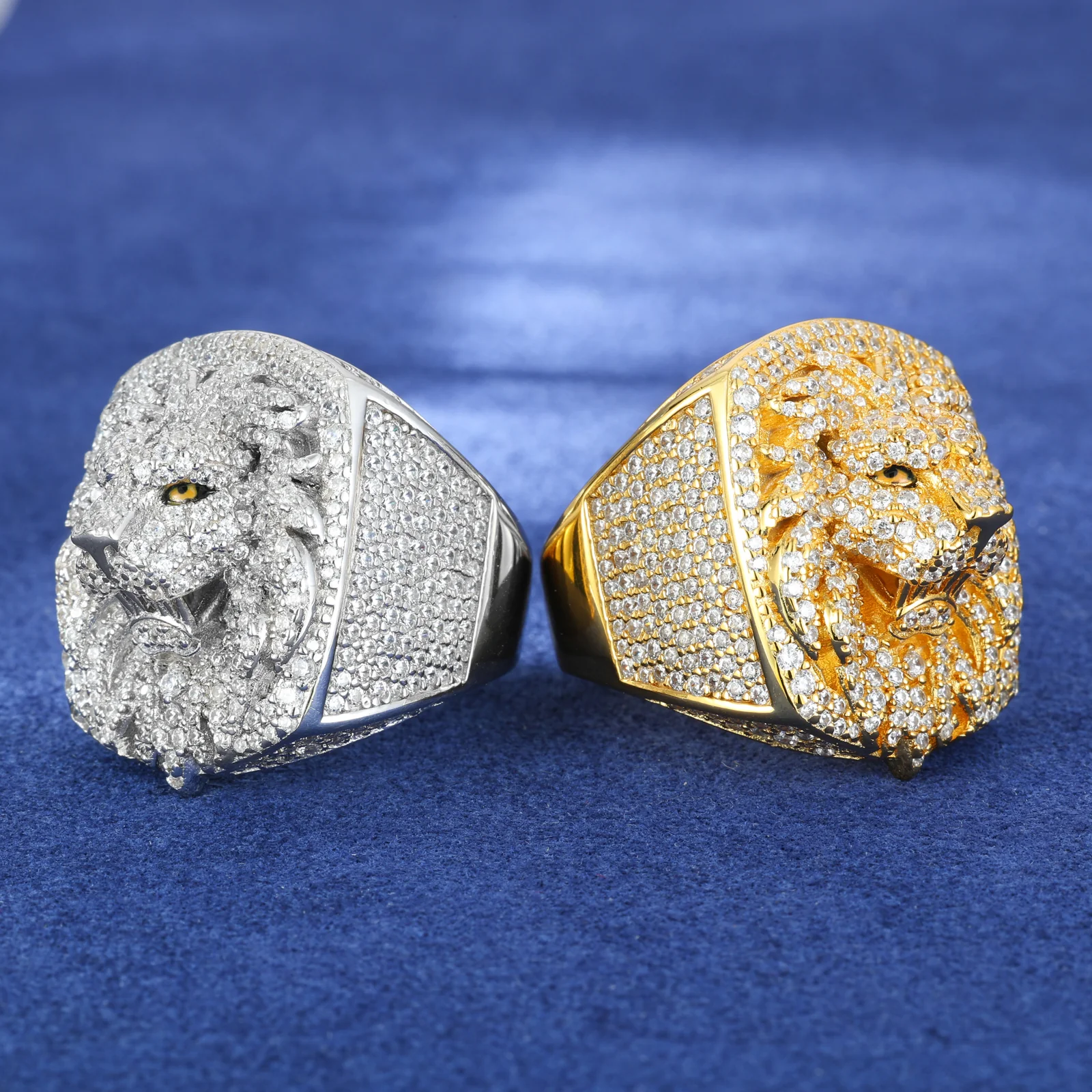 MOISSANITE ICED OUT LION RING IN STERLING SILVER - Image 4