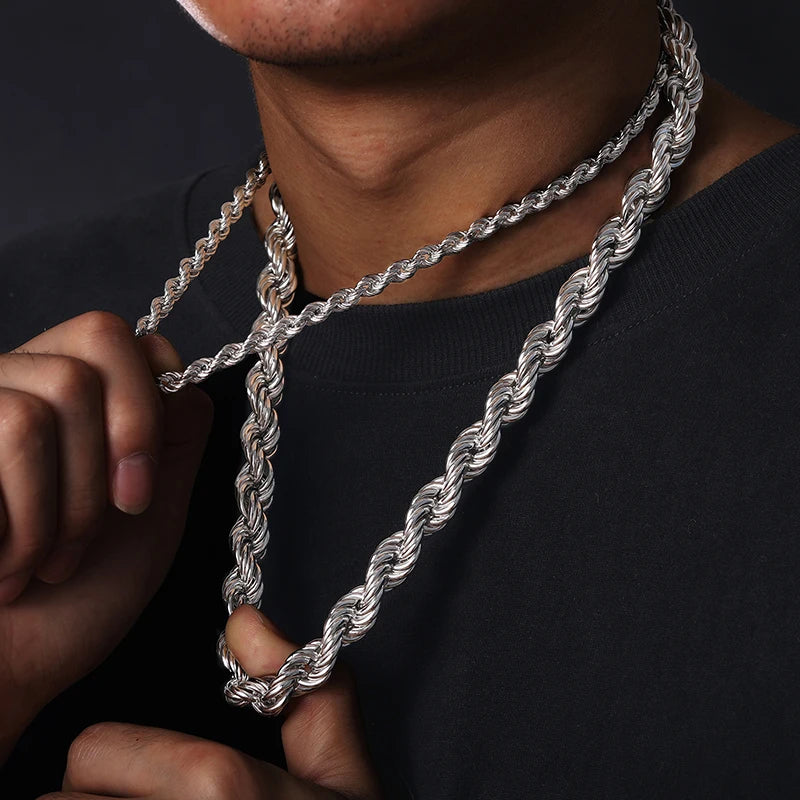 MOISSANITE ICED OUT LOCK ROPE CHAIN NECKLACE/BRACELET IN STERLING SILVER - Image 3