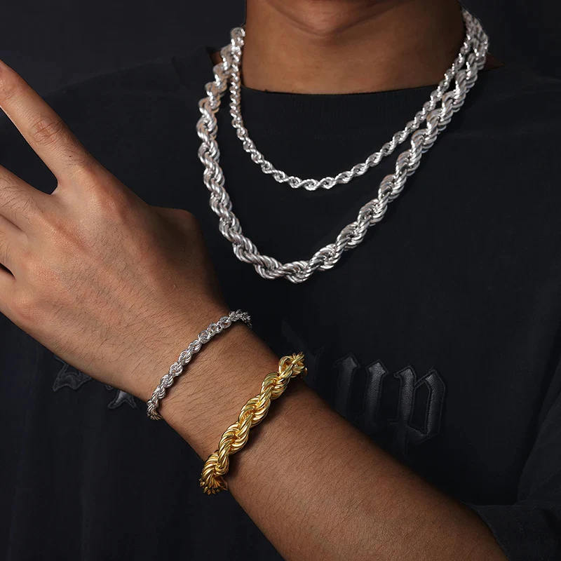 MOISSANITE ICED OUT LOCK ROPE CHAIN NECKLACE/BRACELET IN STERLING SILVER - Image 4