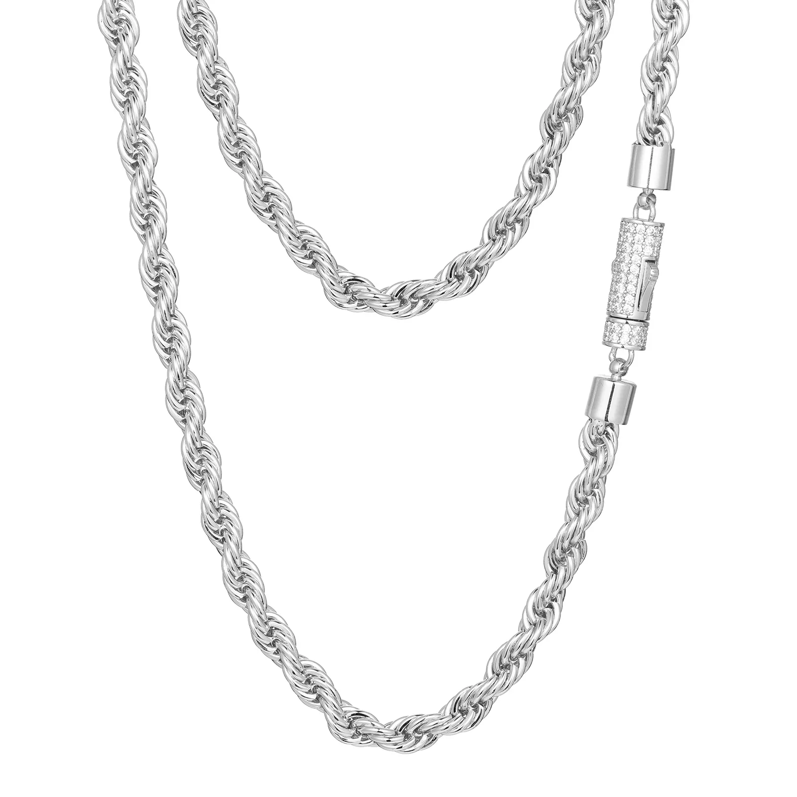 MOISSANITE ICED OUT LOCK ROPE CHAIN NECKLACE/BRACELET IN STERLING SILVER - Image 7