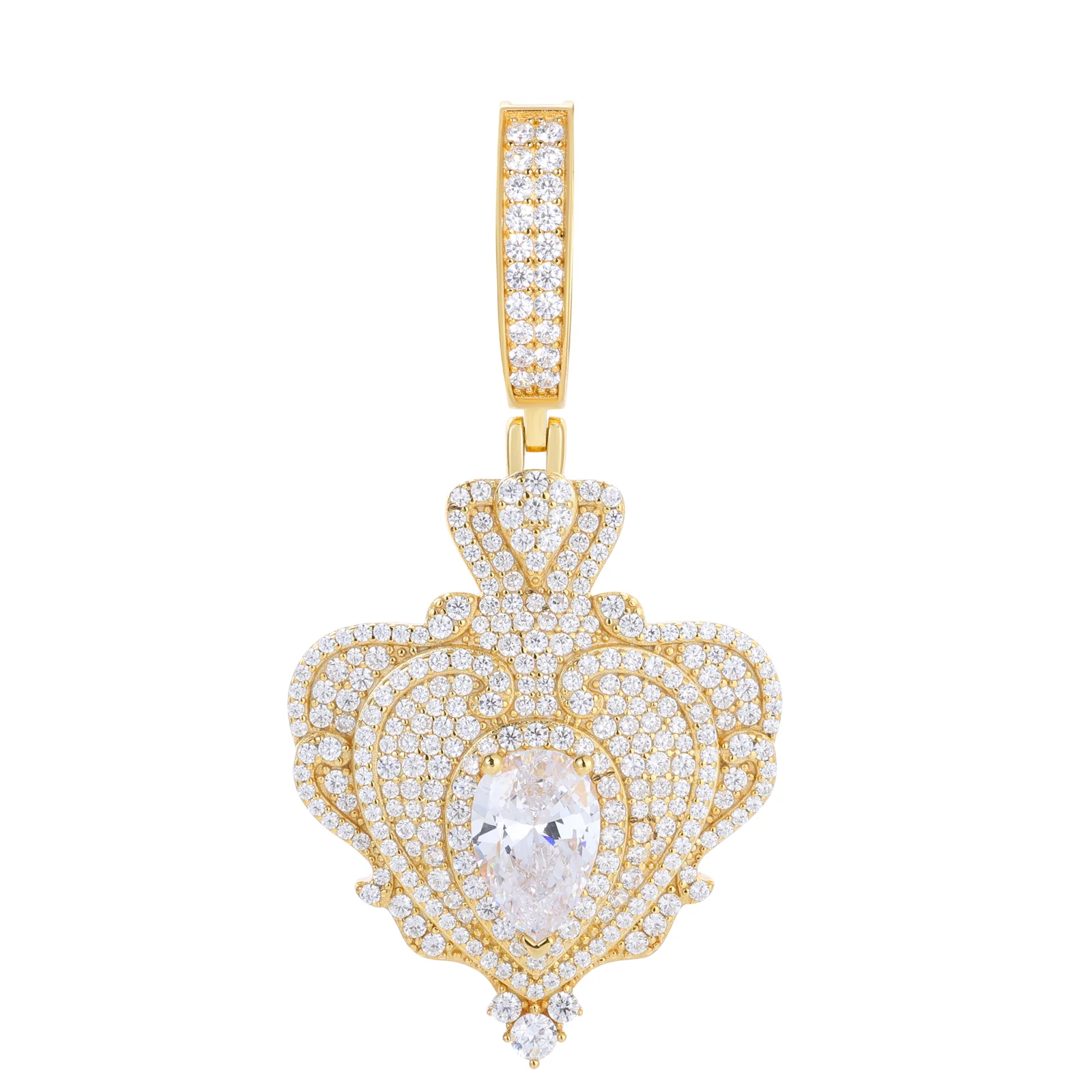 MOISSANITE ICED OUT PEAR CUT HEART PENDANT IN STERLING SILVER - Image 3
