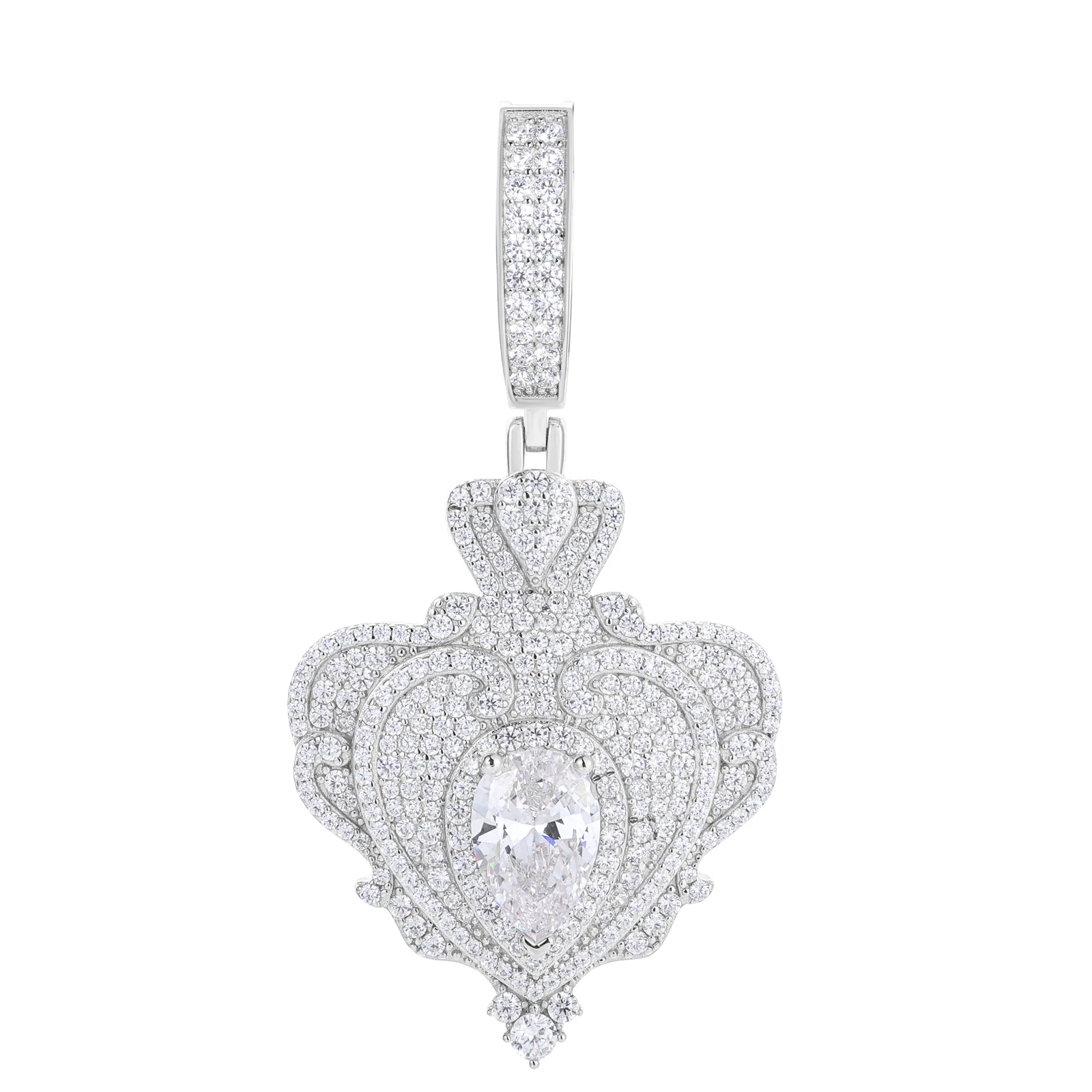MOISSANITE ICED OUT PEAR CUT HEART PENDANT IN STERLING SILVER - Image 4