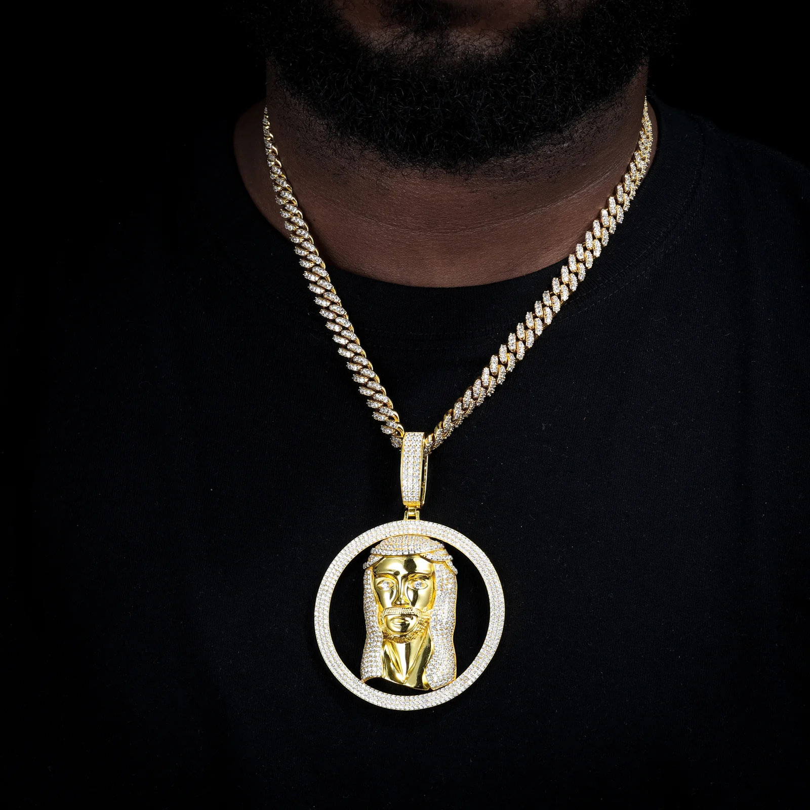 MOISSANITE ICED OUT ROUND JESUS FACE PENDANT IN STERLING SILVER - Image 2