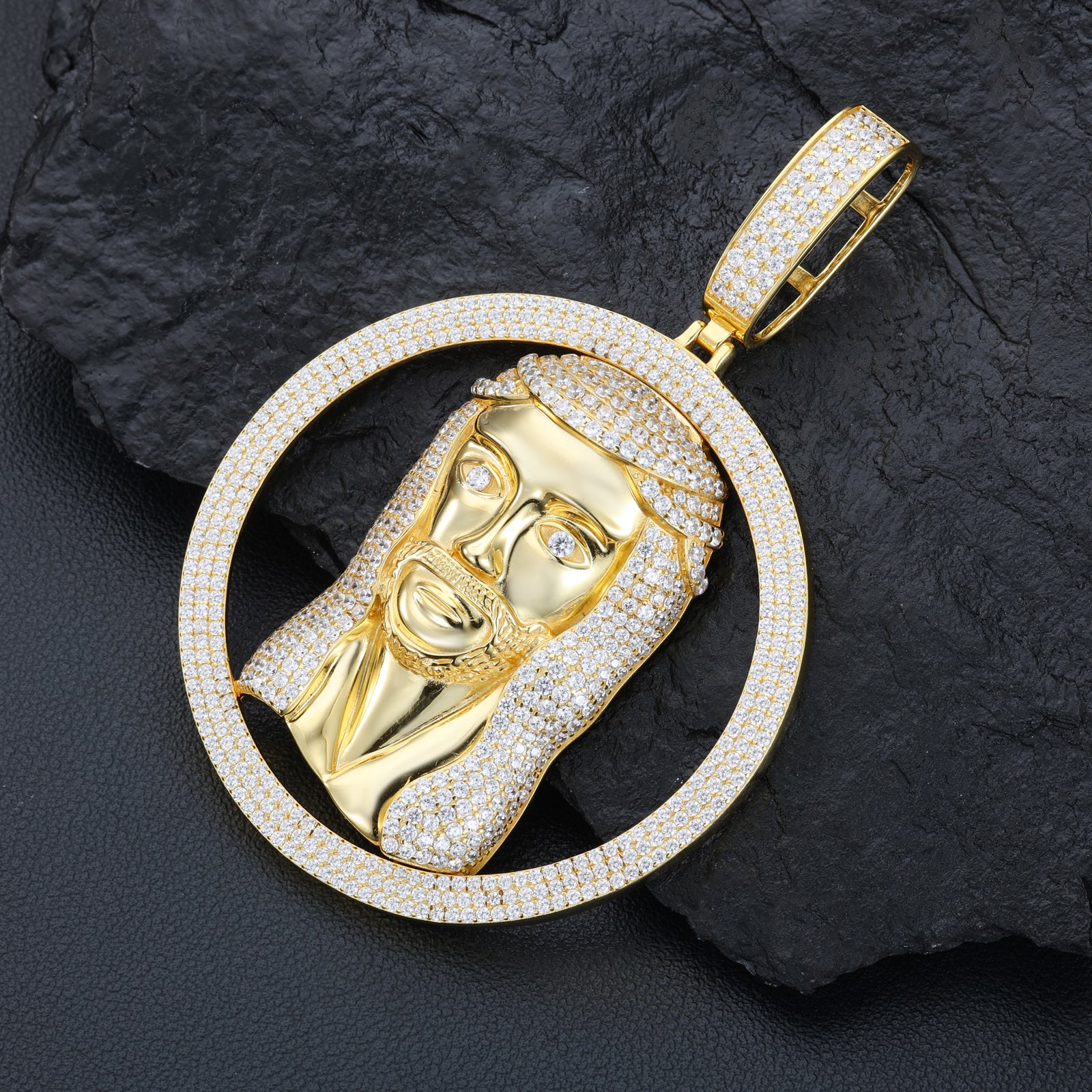 MOISSANITE ICED OUT ROUND JESUS FACE PENDANT IN STERLING SILVER - Image 3