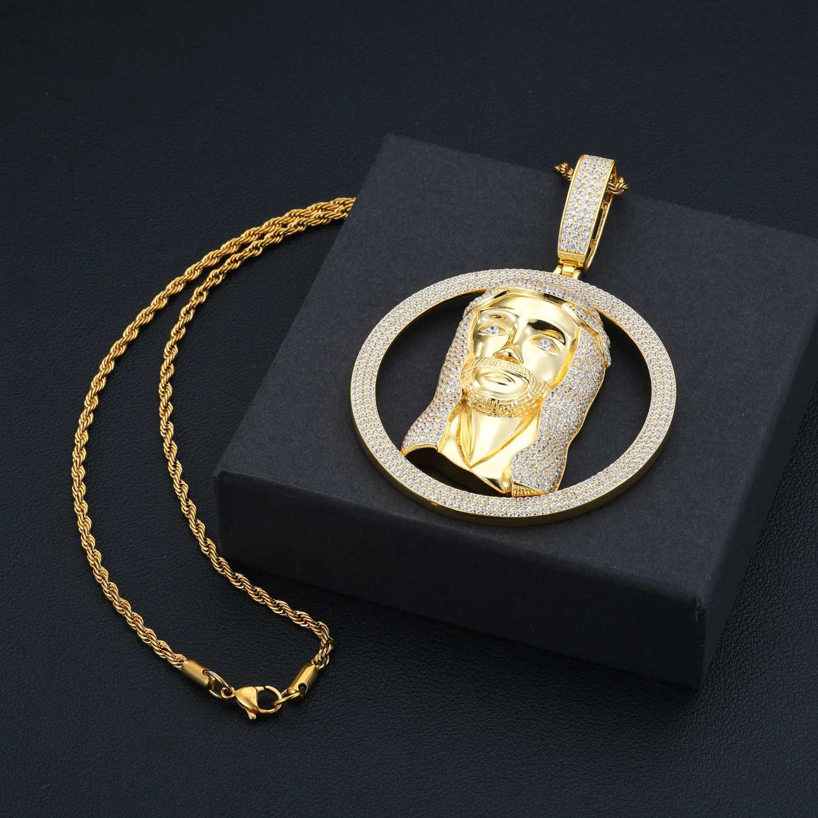 MOISSANITE ICED OUT ROUND JESUS FACE PENDANT IN STERLING SILVER - Image 5