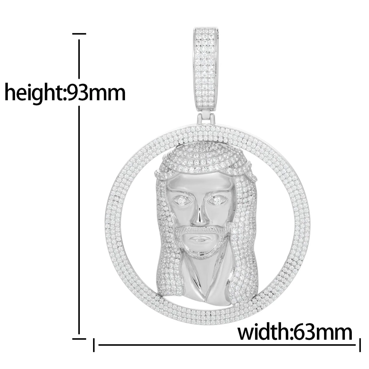 MOISSANITE ICED OUT ROUND JESUS FACE PENDANT IN STERLING SILVER - Image 6