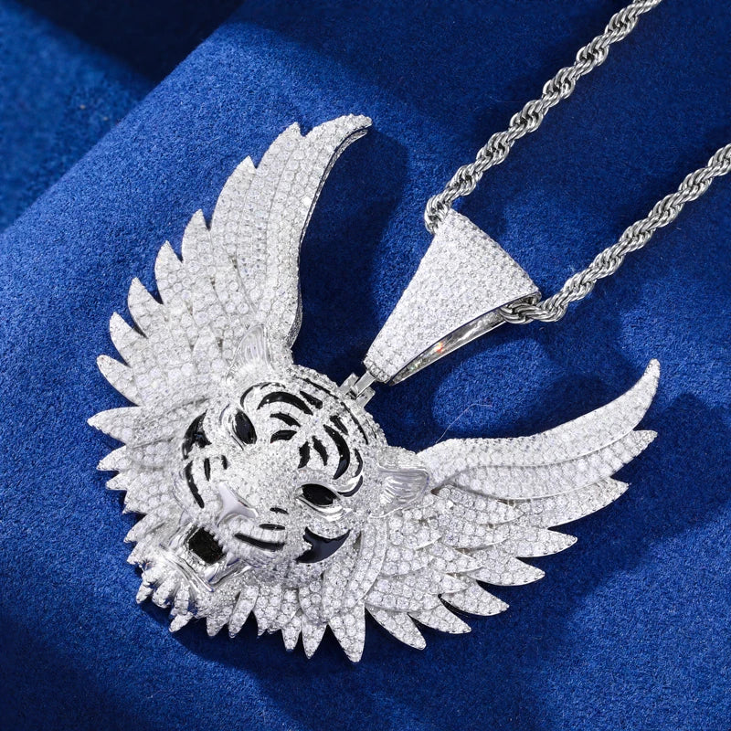 MOISSANITE ICED OUT WINGED TIGER IN STERLING SILVER - Image 3