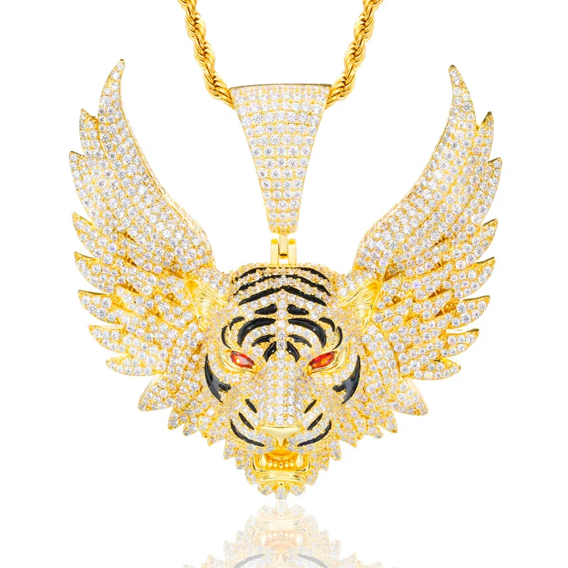 MOISSANITE ICED OUT WINGED TIGER IN STERLING SILVER - Image 7