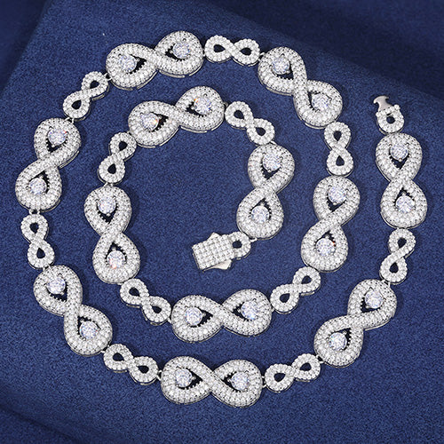 MOISSANITE INFINITY SYMBOL CUBAN LINK CHAIN NECKLACE/BRACELET IN STERLING SILVER - Image 2