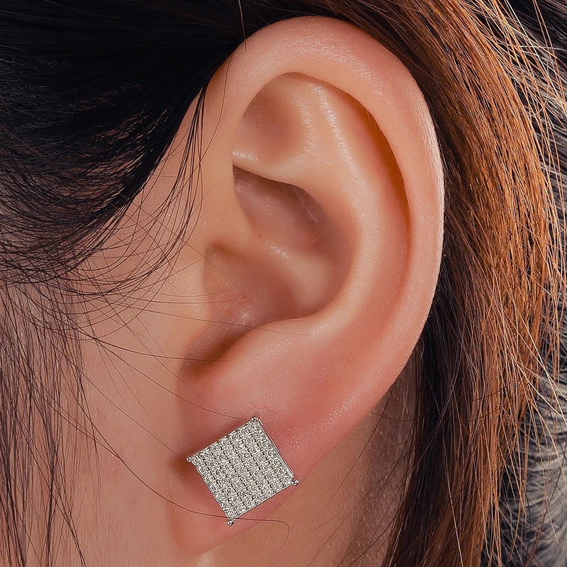 MOISSANITE INLAY SQUARE STUD EARRINGS IN STERLING SILVER - Image 2