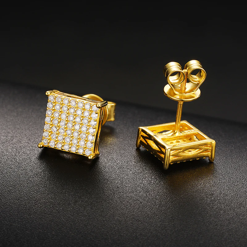 MOISSANITE INLAY SQUARE STUD EARRINGS IN STERLING SILVER - Image 3