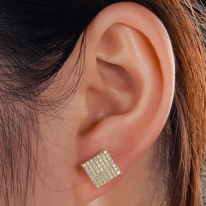 MOISSANITE INLAY SQUARE STUD EARRINGS IN STERLING SILVER - Image 4