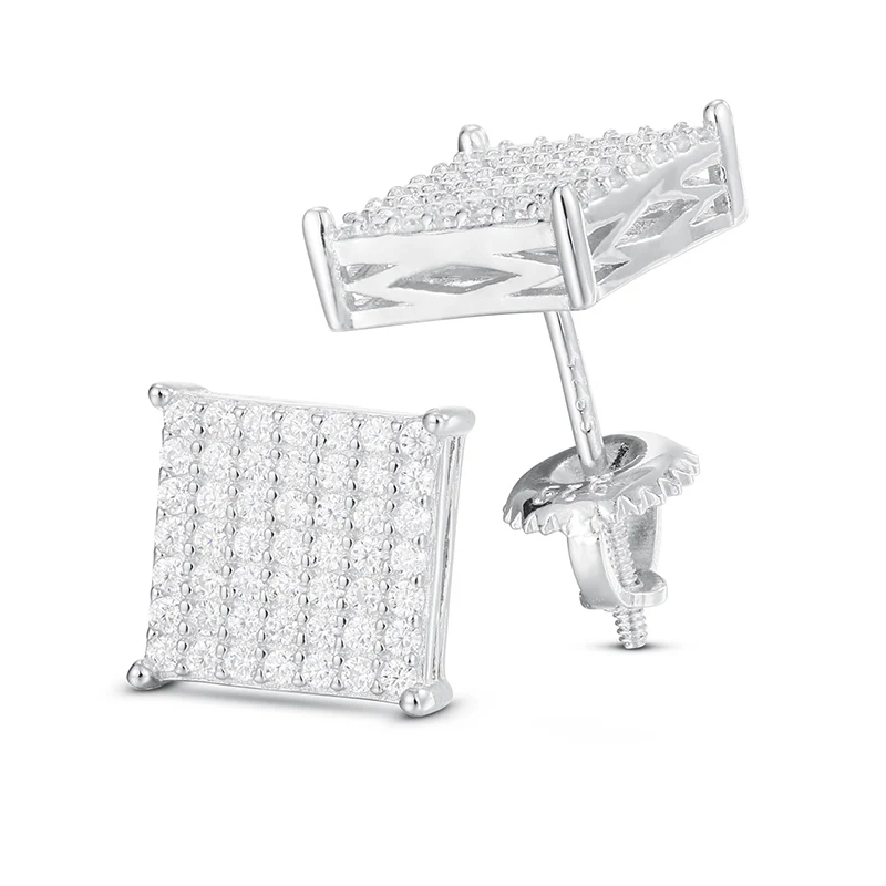 MOISSANITE INLAY SQUARE STUD EARRINGS IN STERLING SILVER - Image 5